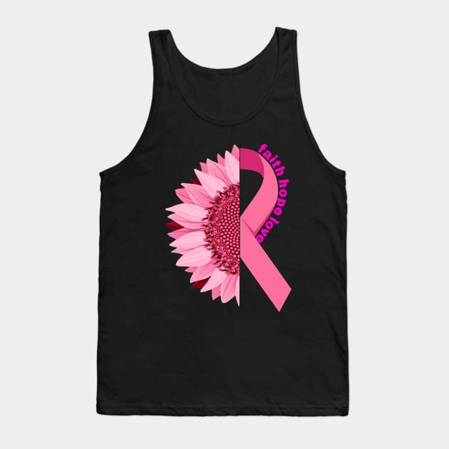 Breast Cancer Awareness Pink Sunflower Ribbon Tank Top by liolakimber